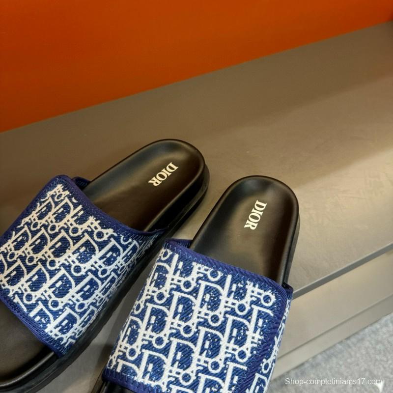 2024 DIOR navy white canvas slippers MJ00180