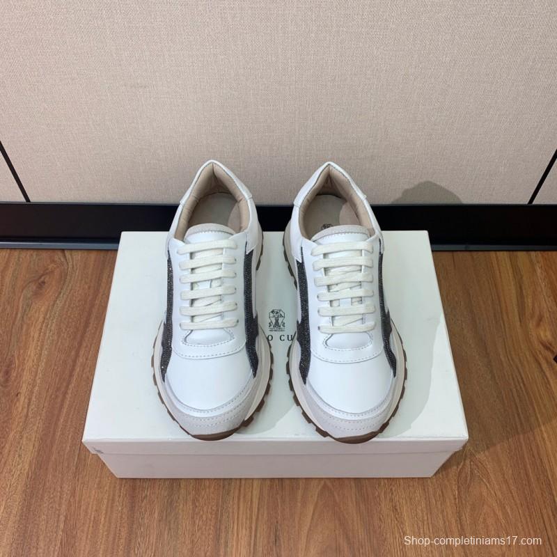 2025 Unisex Brunello Cucinelli White Grey Leather Suede Sneakers LY