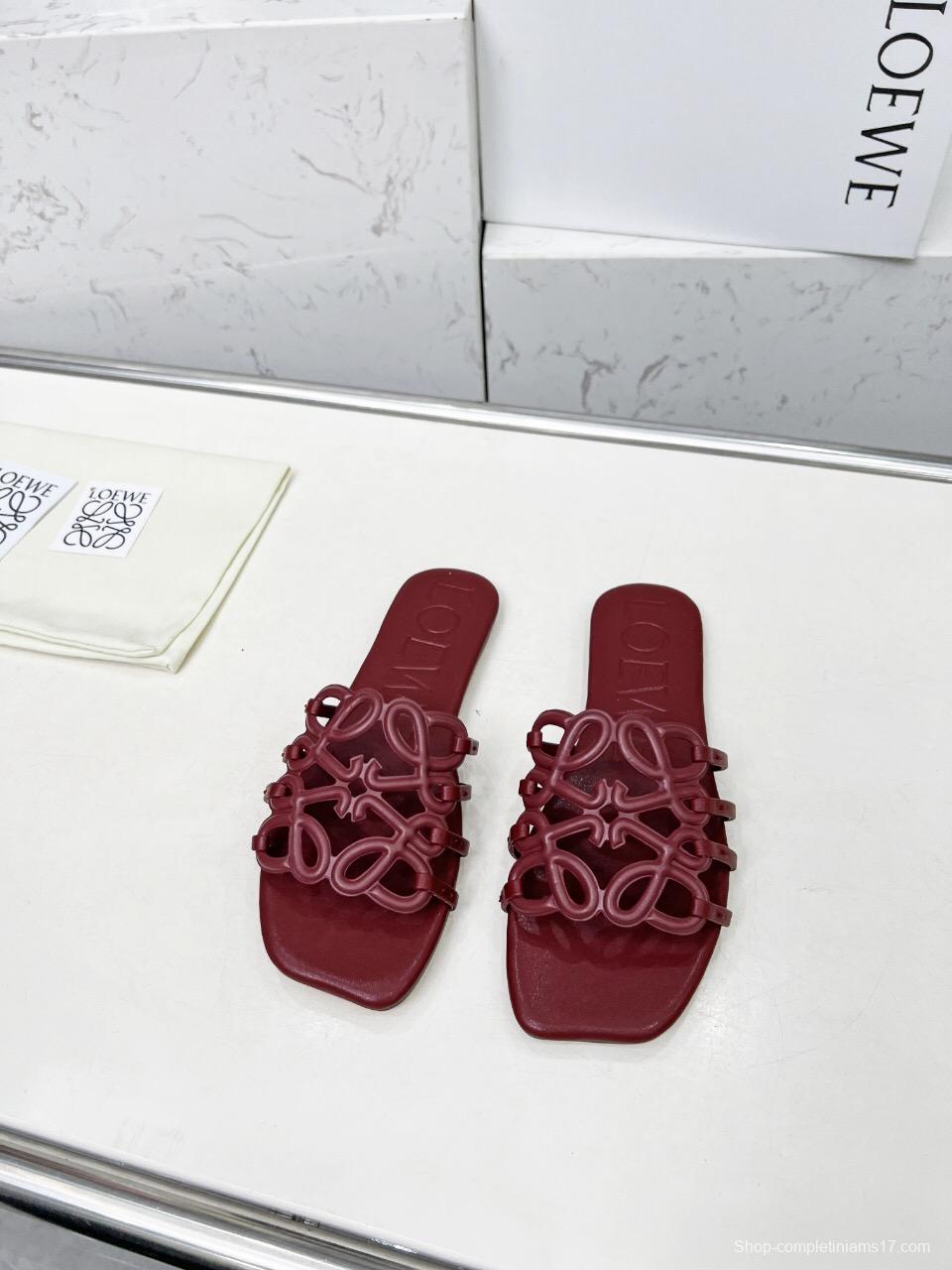 2025 Loewe Burgundy Leather Slippers