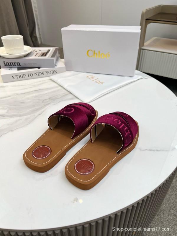 2025 Women Chloé Purple Velvet Slippers LY00200