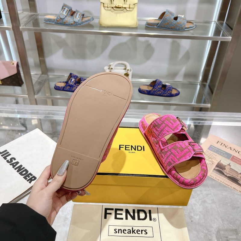 2025 Slippers Fendi Pink Jacquard Fabric Flat Buckle MJ00230