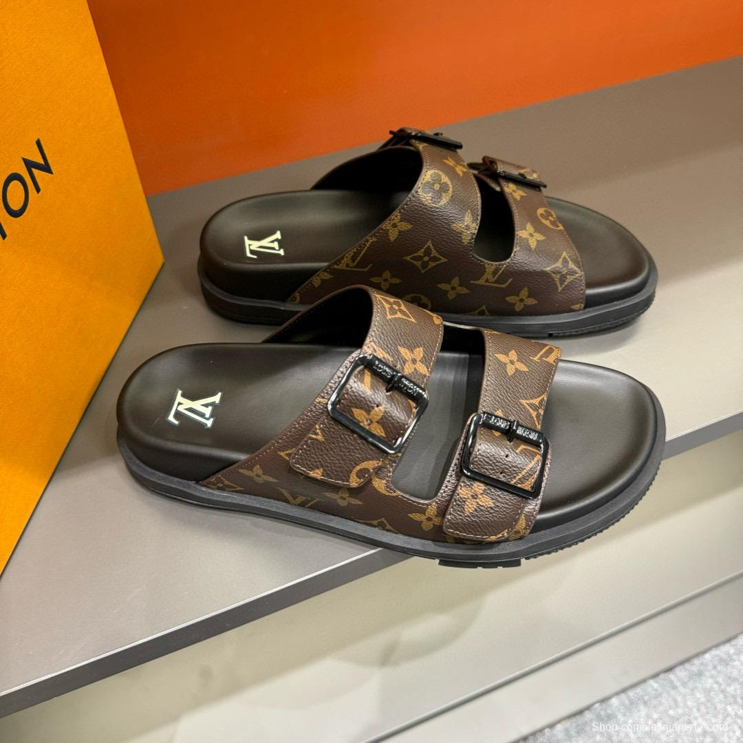 2024 Men Louis Vuitton Brown Leather Slippers MJ00210