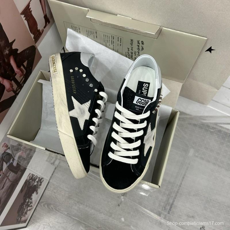2025 Women GGDB Black White Leather Suede Star Sneakers
