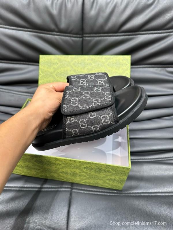 2024 Slippers Gucci Black Fabric Slippers MJ00200