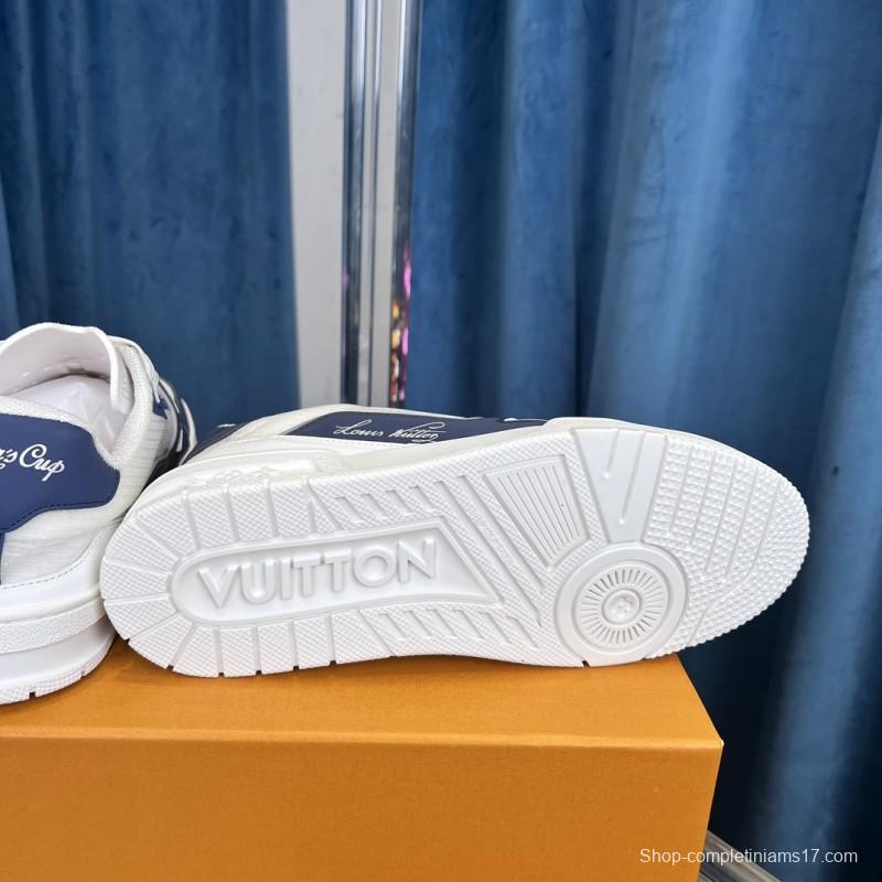 2025 Unisex Louis Vuitton White Navy Leather Sneakers