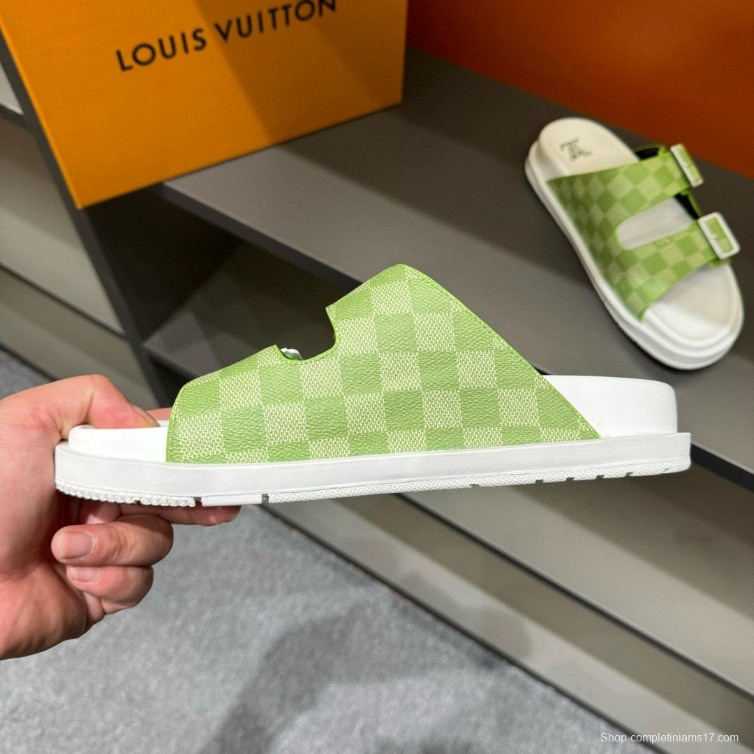2024 Slippers Louis Vuitton Light Green White Leather Slippers