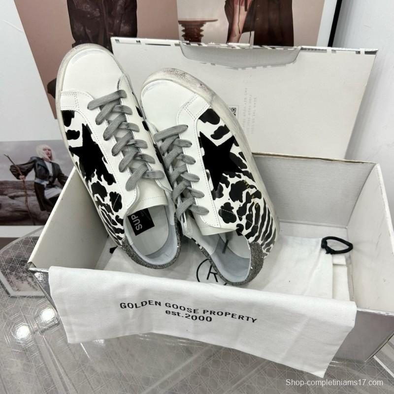 2025 Women GGDB Black White Leather Cow Print Sneakers