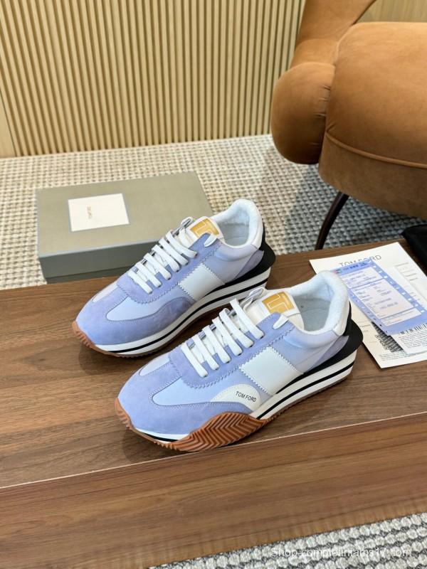 2025 Unisex TOM FORD Blue White Black Leather Suede Sneakers LY00360(LY00370)