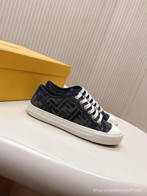 2025 Women Fendi Navy Blue Black Canvas Sneakers LY00280