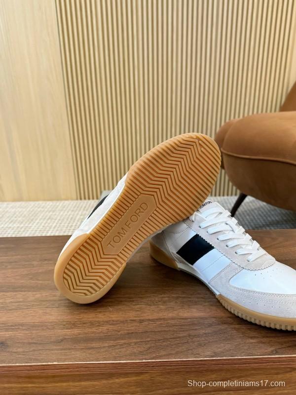 2025 Men TOM FORD White Black Suede Leather Sneakers