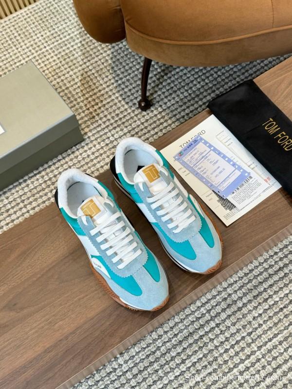 2025 Unisex TOM FORD Blue White Black Suede Leather Sneakers LY00360(F)/LY00370(M)