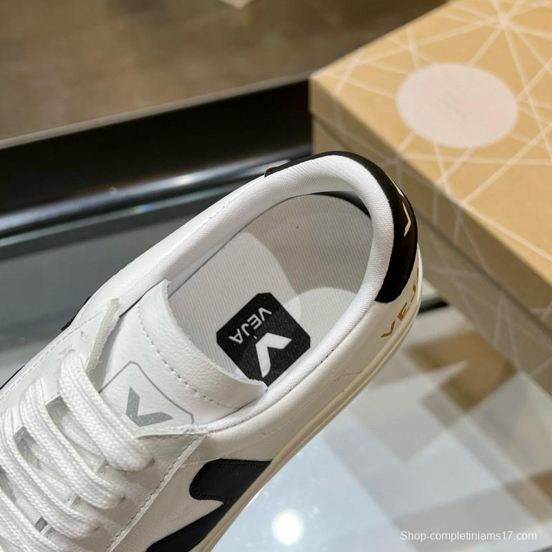 2025 Unisex VEJA White Black Leather Canvas Low Top Vulcanized Sneakers MJ00240