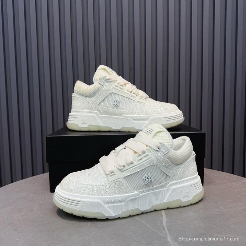 2024 Unisex Amiri White Mesh Leather Sneakers MJ00360