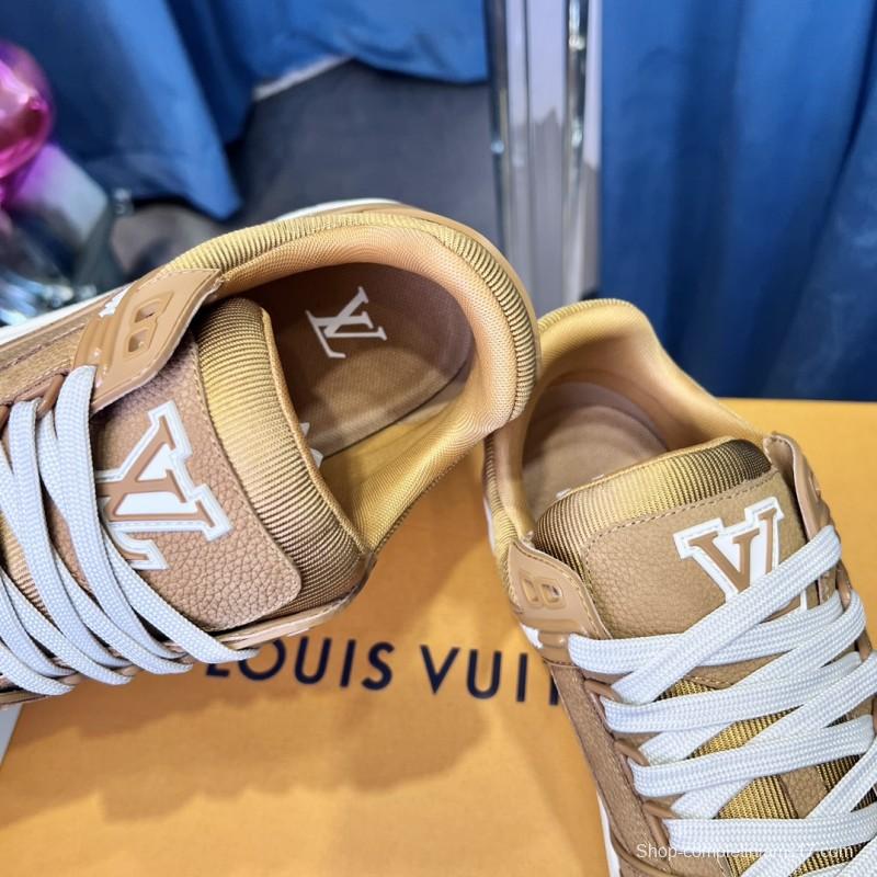 2025 Unisex Louis Vuitton Beige Suede Leather LV Trainer
