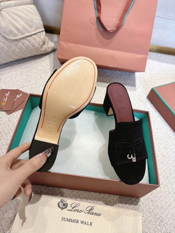 2025 Women LP Black Suede Sandals LY00290