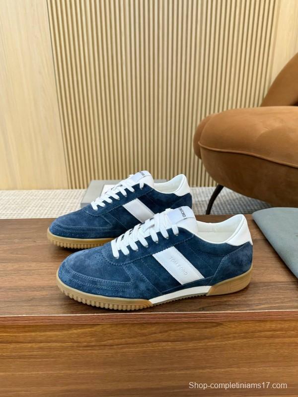 2025 Men TOM FORD Blue White Suede Sneakers LY00360