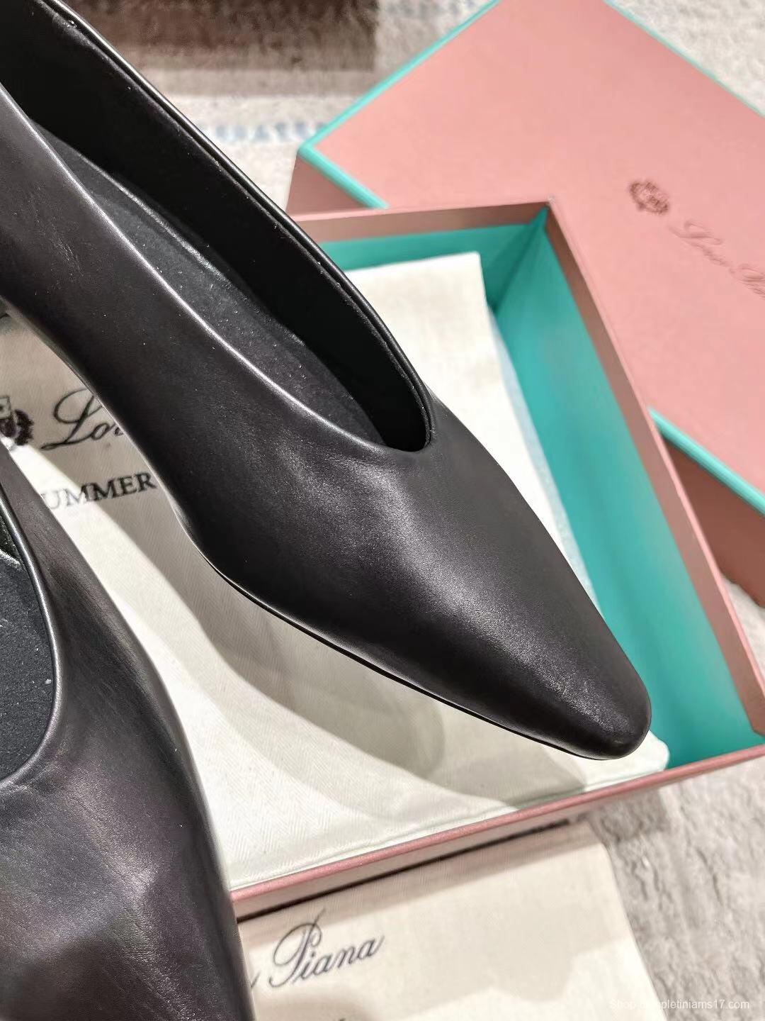 2025 Women LP Black Leather Ballet Flats