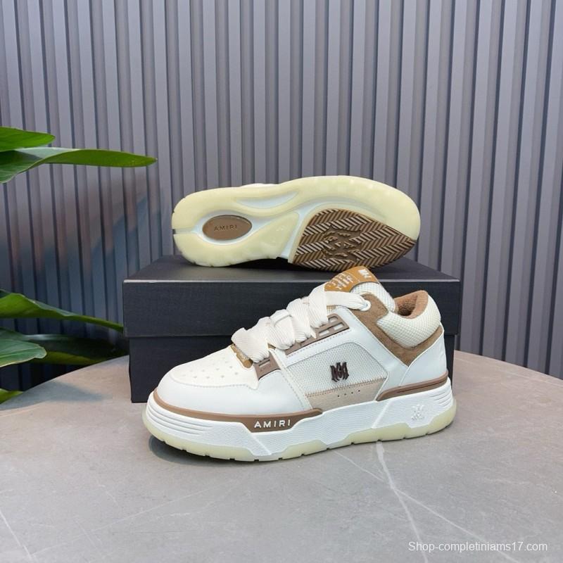 2024 Unisex Amiri White Beige Leather Mesh Sneakers MJ00360