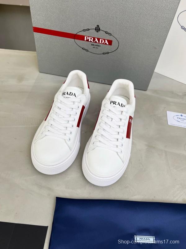 2024 Women Prada White Red Leather Sneakers MJ00310