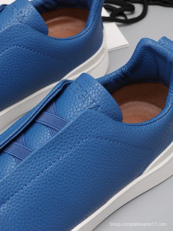 2024 Men Ermenegildo Zegna Blue Leather Low Top Sneakers MJ00240