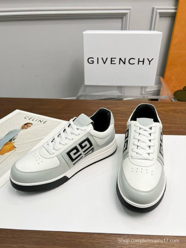 2024 Unisex Givenchy White Black Silk Calfskin Lacquered Low Top Sneakers MJ00380