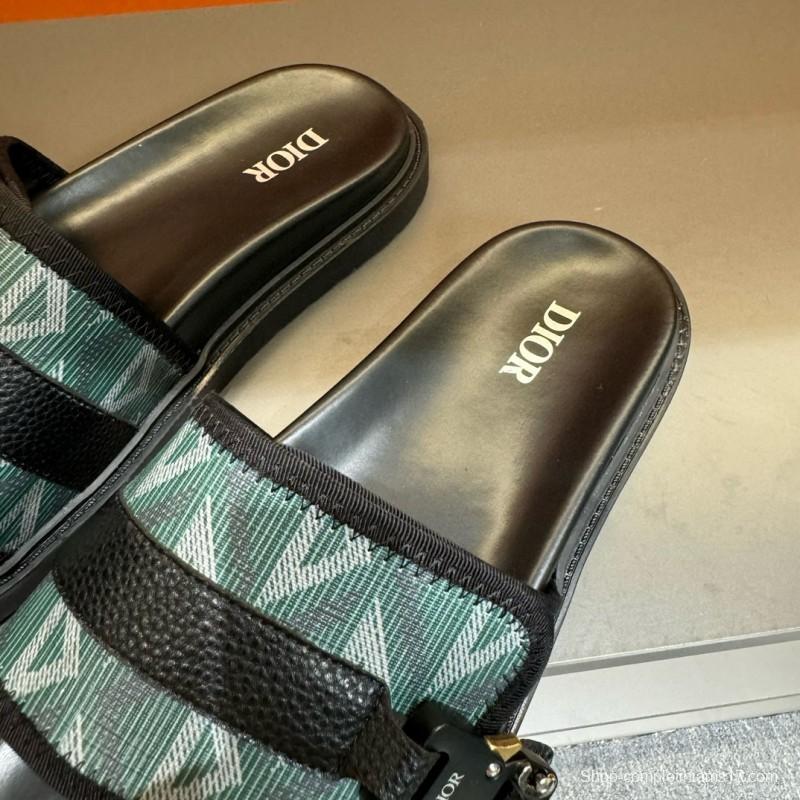 2024 Slippers Dior Green Black Leather Fabric Slippers