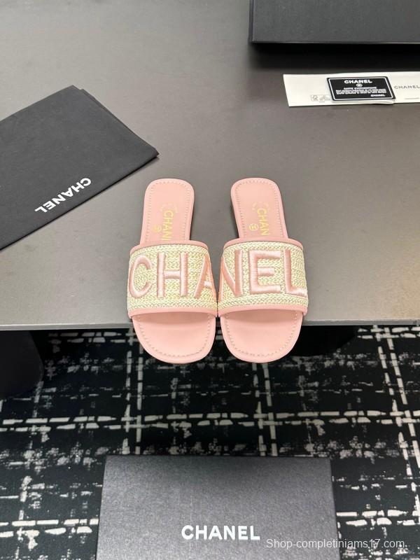 2025 Slippers CHANEL Pink Tweed Slippers