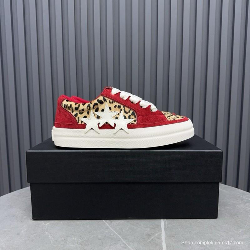 2024 Unisex Amiri Red Leopard Suede Leather Sneakers MJ00300