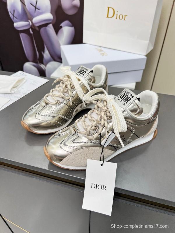 2025 Women Dior Silver Leather Suede Sneakers