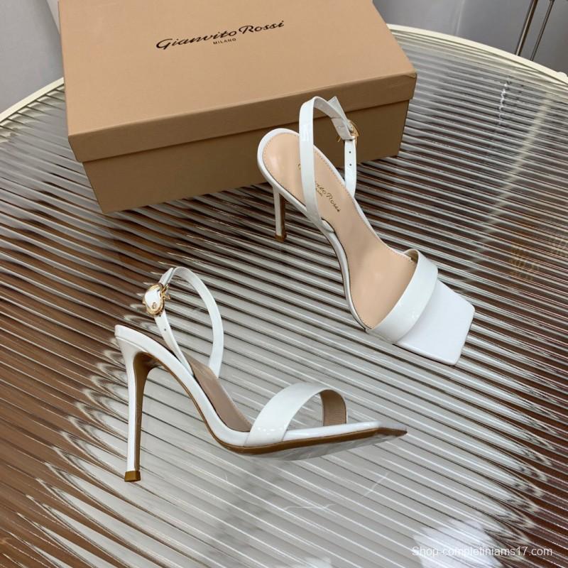 2025 Women Gianvito Rossi White Leather High Heel Slingback Sandals