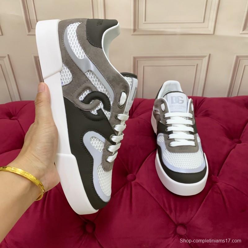 2025 Unisex Dolce & Gabbana White Grey Black Leather Mesh Sneakers