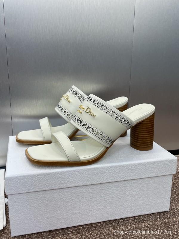 2025 Women Dior White Leather Slide Sandals