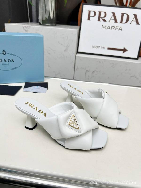 2025 Women Prada White Lambskin Mules