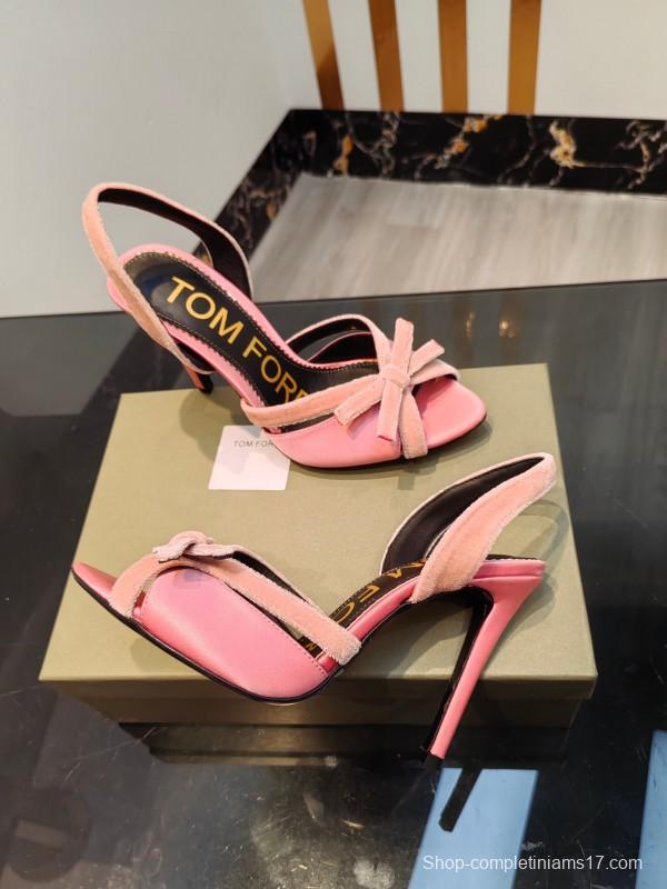 2025 Women TOM FORD Pink Velvet High Heel Sandals KFY00300
