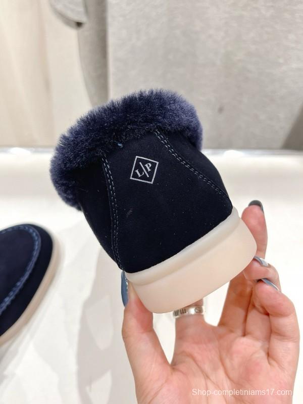 2024 Women LP Navy Suede Fur Loafers