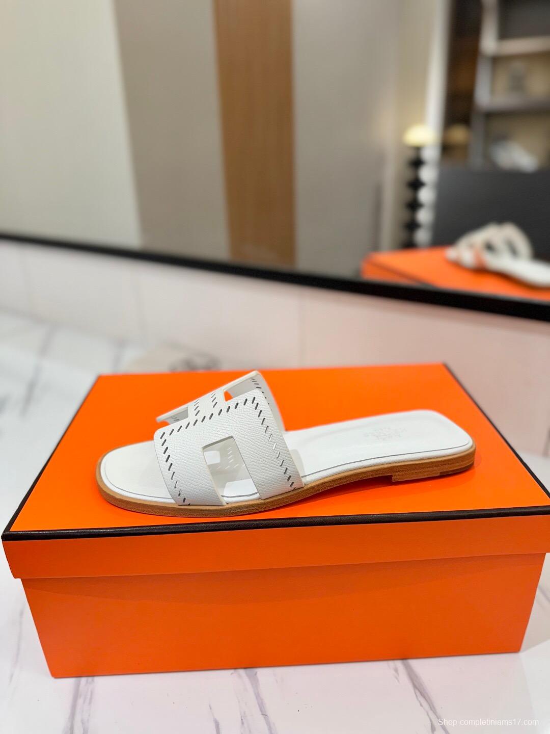 2025 Women Hermès White Leather Sandals
