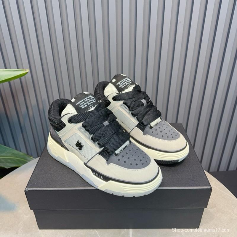 2024 Unisex Amiri Black White Grey Leather Mesh Sneakers MJ00360