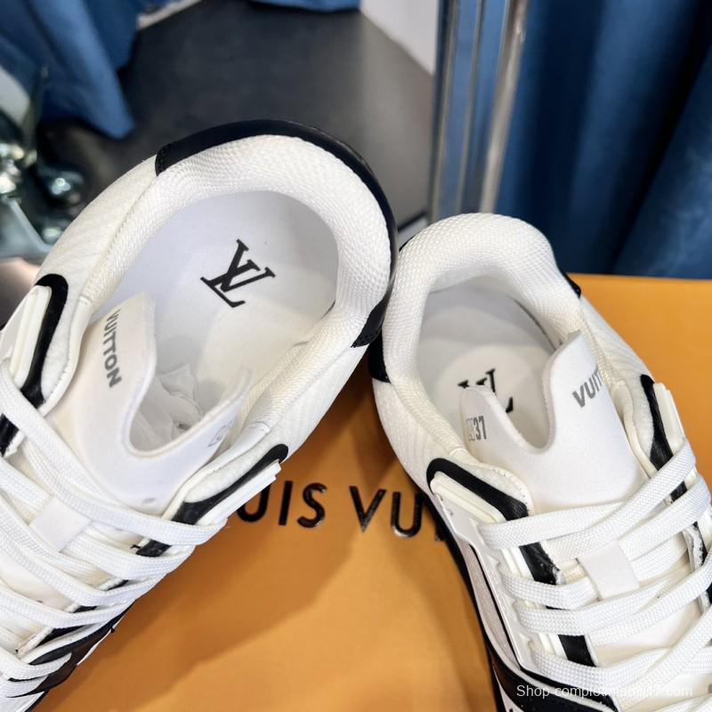 2025 Unisex Louis Vuitton White Black Leather Sneakers