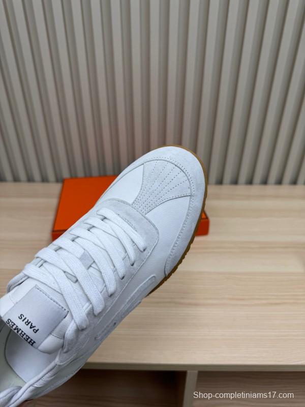 2025 Unisex Hermès White Suede Down Fabric Sneakers Top Version LY00310