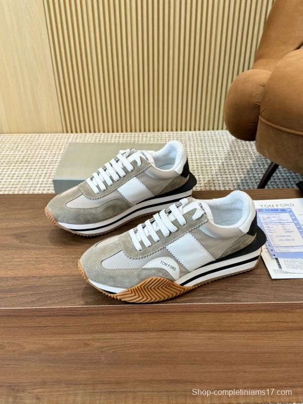 2025 Unisex TOM FORD White Grey Black Leather Suede Sneakers LY00360(F)/LY00370(M)