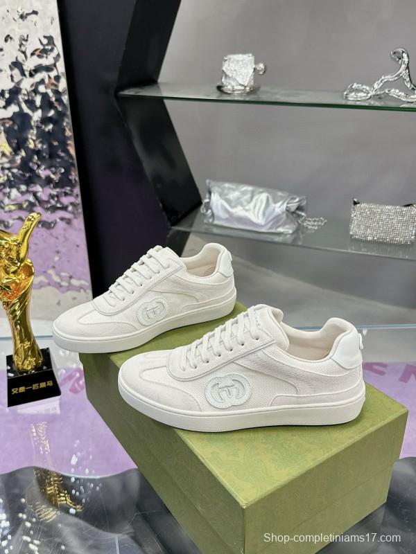 2024 Unisex Gucci White Leather Suede Sneakers MJ00310