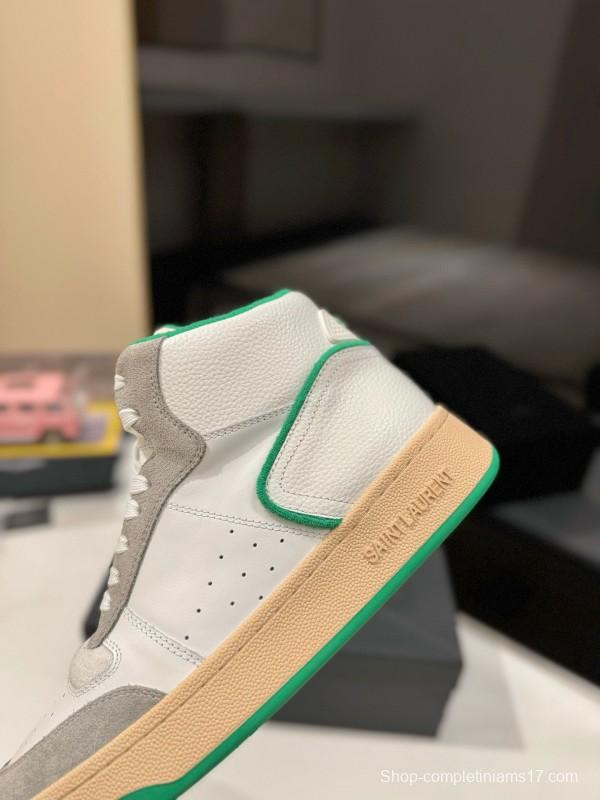 2024 Unisex Yves Saint Laurent White Grey Green Leather Suede Sneakers