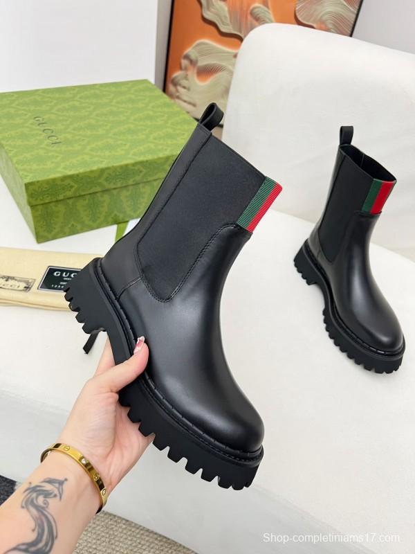 2024 Women Gucci Black Leather Boots MJ00340