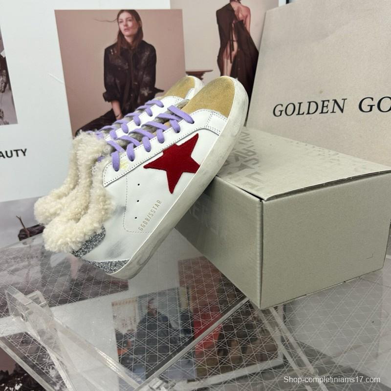 2025 Women GGDB White Red Shearling Leather Sneakers