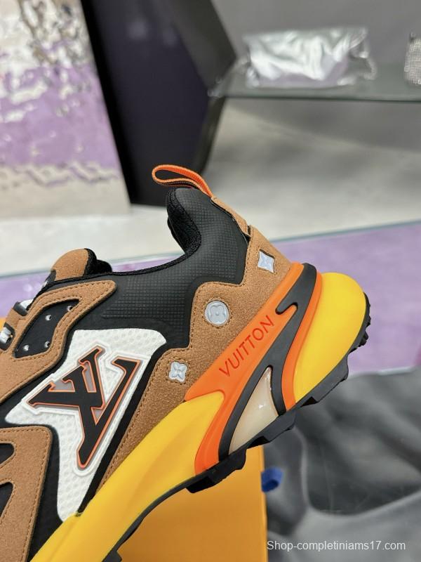 2025 Men Louis Vuitton Brown White Black Mesh Leather Sneakers MJ00420