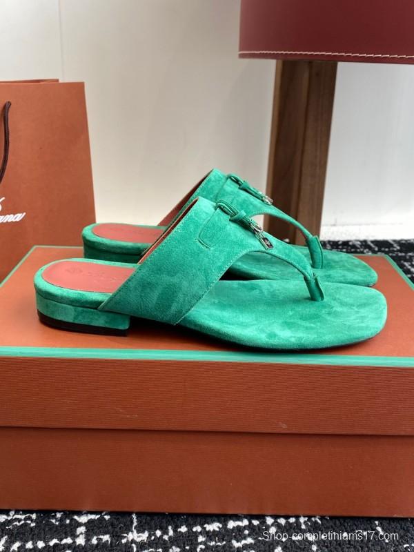 2025 Women Le Parmentier Green Suede Slippers KFY00280