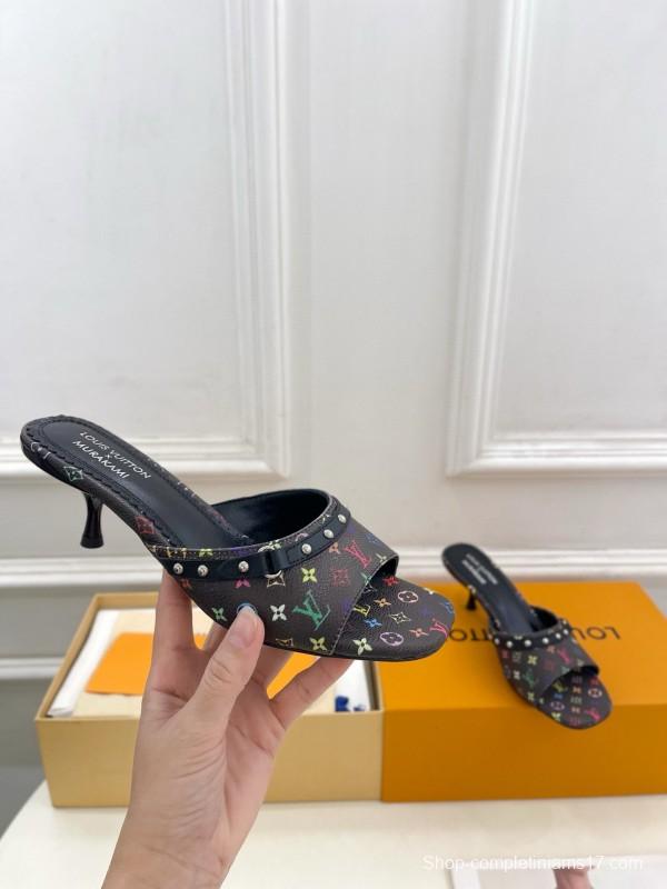 2025 Women Louis Vuitton Multicolor Leather Kitten Heel Studded MJ00290