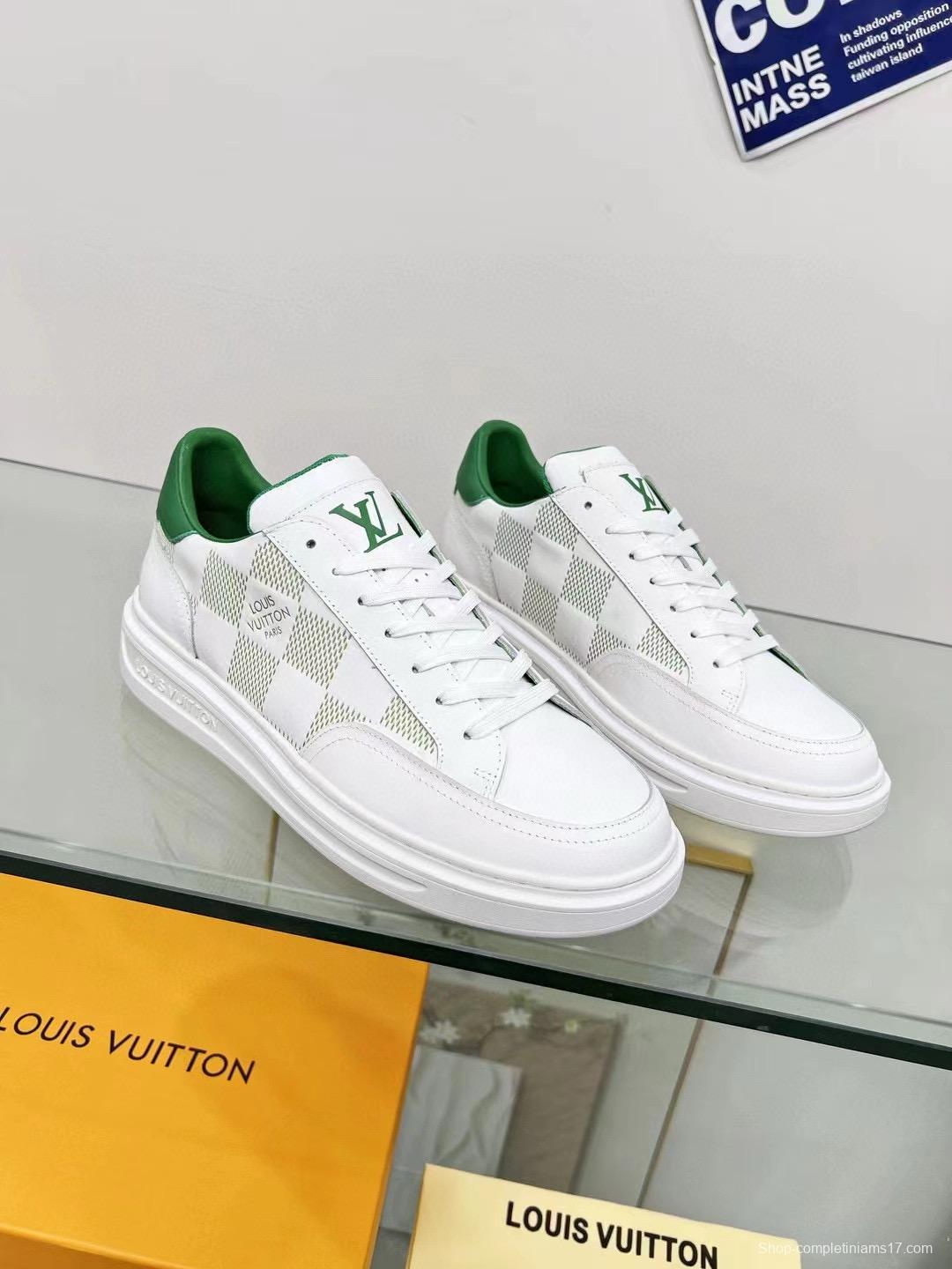 2024 Unisex Louis Vuitton Green White Leather Sneakers Maxi Damier MJ00330