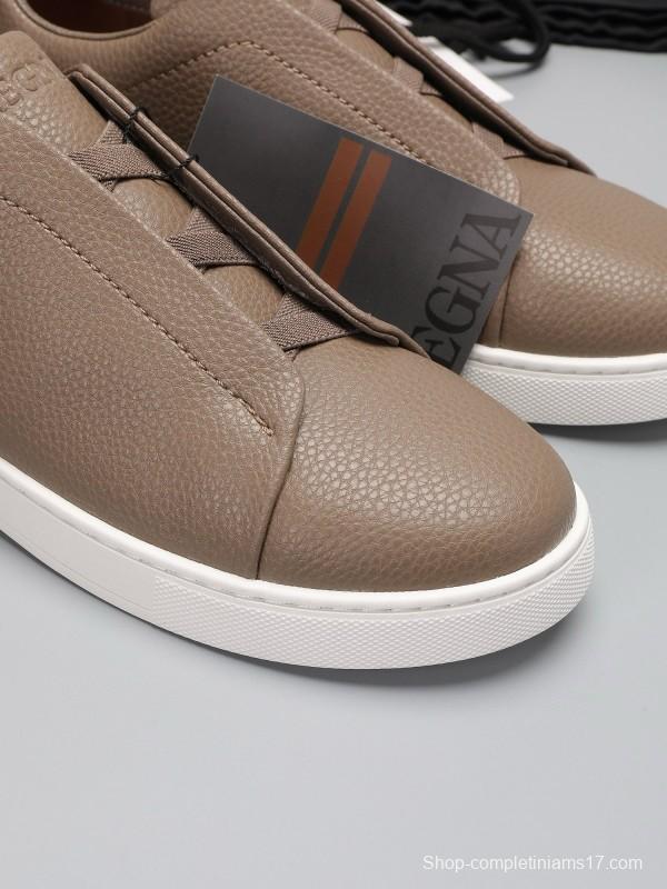 2024 Men Ermenegildo Zegna Taupe Leather Sneakers MJ00240