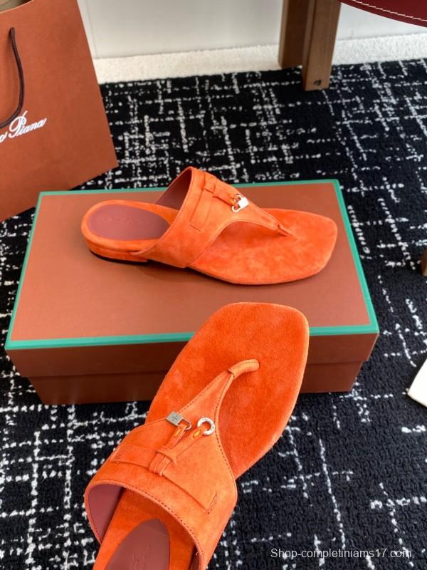 2025 Women Le Parmentier Orange Suede Slippers KFY00280